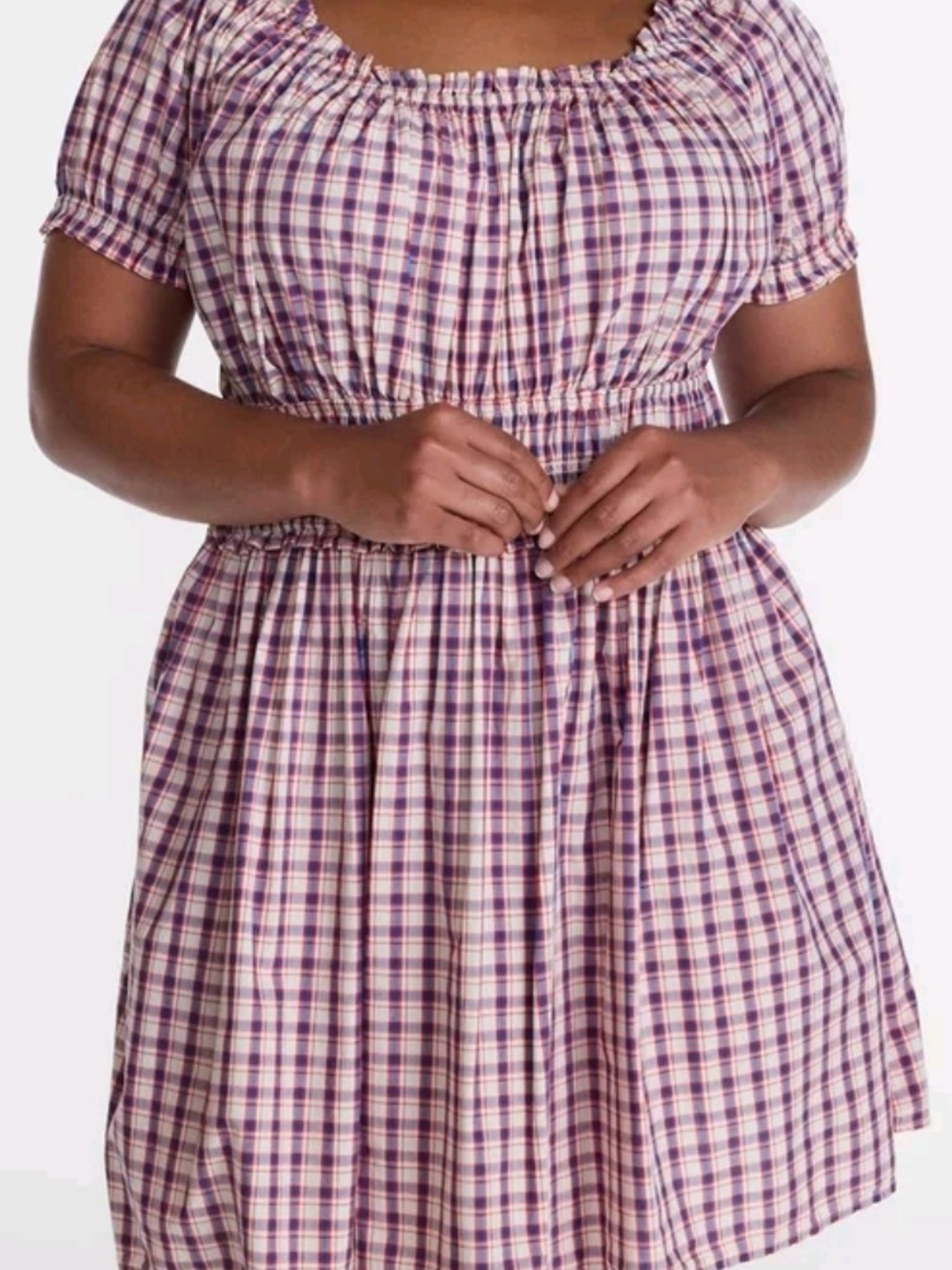 Time and Tru Purple Plaid Smocked Midi Dress